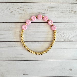 Gold Filled Name Bracelet, Personalized Bracelet, Kids Jewelry, Kid Birthday Gift, Easter Gift Toddler, Pink Bracelet, Kids Accessories