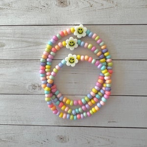 Pastel Flower Bracelet, Girls Stacker, Smile Bracelet, Toddler Bracelet, Little Girls Jewelry, Toddler Girls Birthday Present, Girls Gift image 1