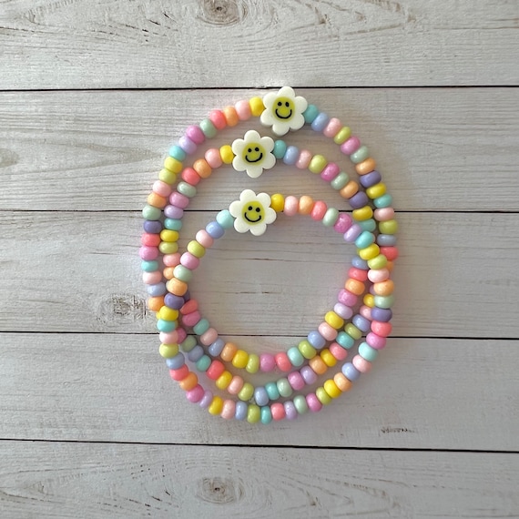 Pastel Flower Bracelet, Girls Stacker, Smile Bracelet, Toddler Bracelet, Little Girls Jewelry, Toddler Girls Birthday Present, Girls Gift