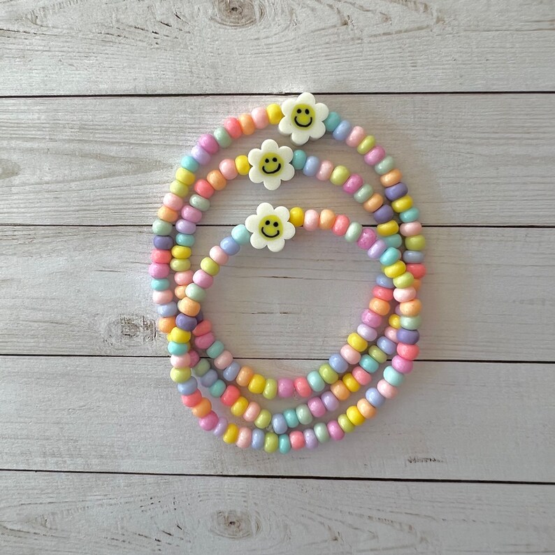 Pastel Flower Bracelet, Girls Stacker, Smile Bracelet, Toddler Bracelet, Little Girls Jewelry, Toddler Girls Birthday Present, Girls Gift image 1