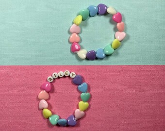Kids Heart Bracelet, Party Favor Girls, Personalized Bracelets, Name Bracelet, Heart Jewelry, Toddler Girls Gift, Easter Gift for Girls