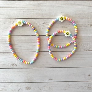 Pastel Flower Bracelet, Girls Stacker, Smile Bracelet, Toddler Bracelet, Little Girls Jewelry, Toddler Girls Birthday Present, Girls Gift image 3