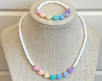 Conjunto de collar de corazón, regalo de cumpleaños para niñas, pulsera personalizada, joyas para niños pequeños, accesorios para niñas, collar para niños, regalos para niños