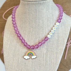 Rainbow Charm Necklace, Personalized Necklace, Toddler Necklace, Name Necklace, Birthday Gift For Toddler Girl, Kids Jewelry