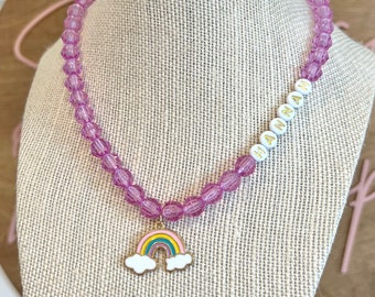 Rainbow Charm Necklace, Personalized Necklace, Toddler Necklace, Name Necklace, Birthday Gift For Toddler Girl, Kids Jewelry