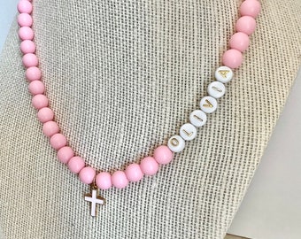 Cross Charm Necklace, Girls Personalized Necklace, Toddler Necklace, Cross Jewelry, Little Girls Jewelry, Communion Gift, Gift for girls