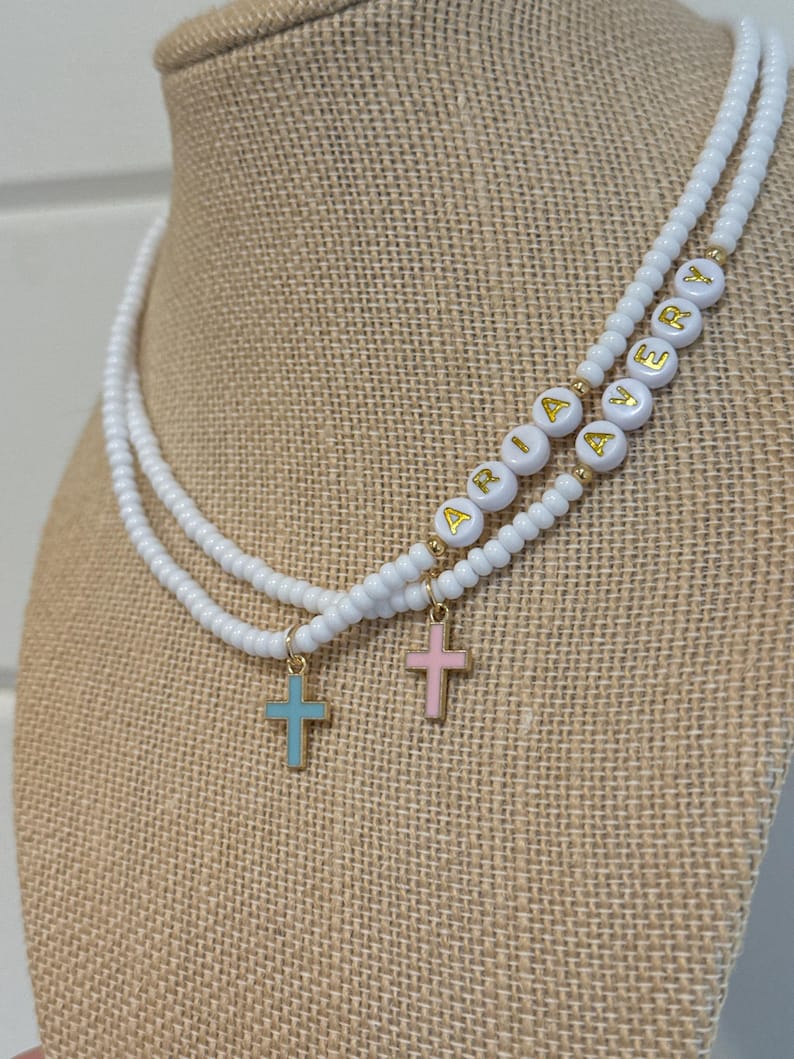 Girls Cross Necklace, Personalized Necklace, Kids Jesus Gift, First Communion Gift, Baptism gift, Girls Communion, Toddler Name Necklace image 11
