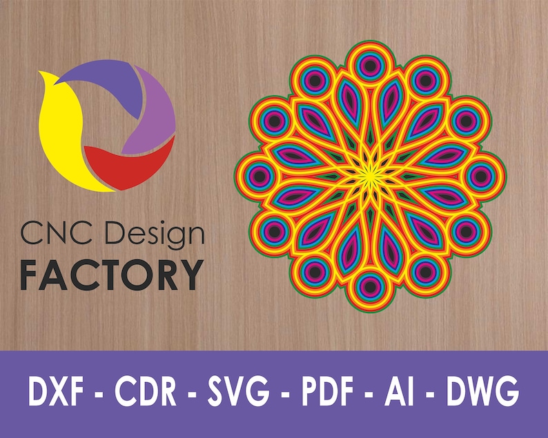 MultiLayer Mandala DXF Laser Cut; Abstract Wall Art Mandala Square; Pattern for draw or cut with CNC router; Dxf,Cdr,Pdf,Svg 9 Model 63WE