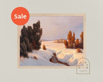 Snowy Sunset - Landscape Painting Printable Vintage Art