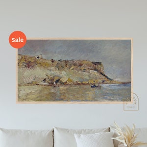 Rocky Cliffs for Frame TV - Lush Moody Waterside Rocky Cliff Abstract Landscape Vintage Oil Painting Digital Art for Samsung Frame TV