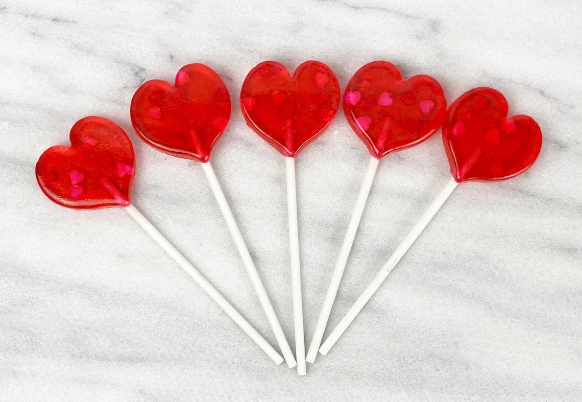 Heart Lollipops Cherry Flavored Set of 10 Lollipops Heart Etsy
