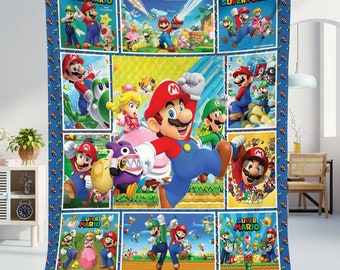 Super Mario Fleece Blanket | Super Mario Birthday Blanket | Mario Luigi Bowser Princess Peach Blanket | Bedroom Decor Christmas Gift Blanket