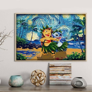 Stitch Starry Night Poster, Lilo And Friends Canvas Poster, Stitch Wall Art Poster, Nursery Art Decor, Home Decor Poster Wall Art Print