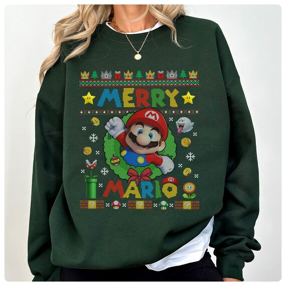 Super Mario Ugly Christmas Sweater Super Mario Merry Etsy