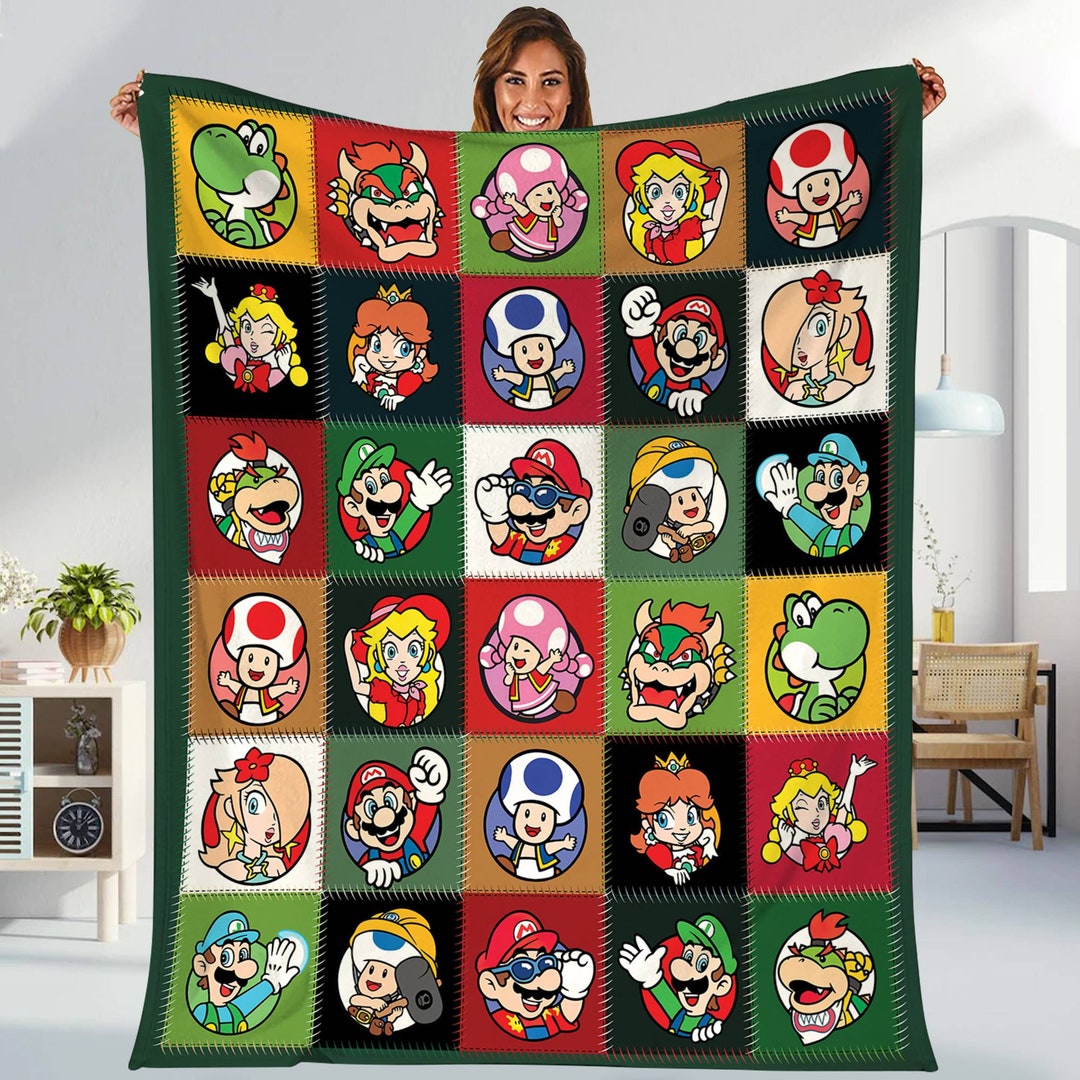 Super Mario All Characters Fleece Blanket Mario Luigi Bowser Princess ...