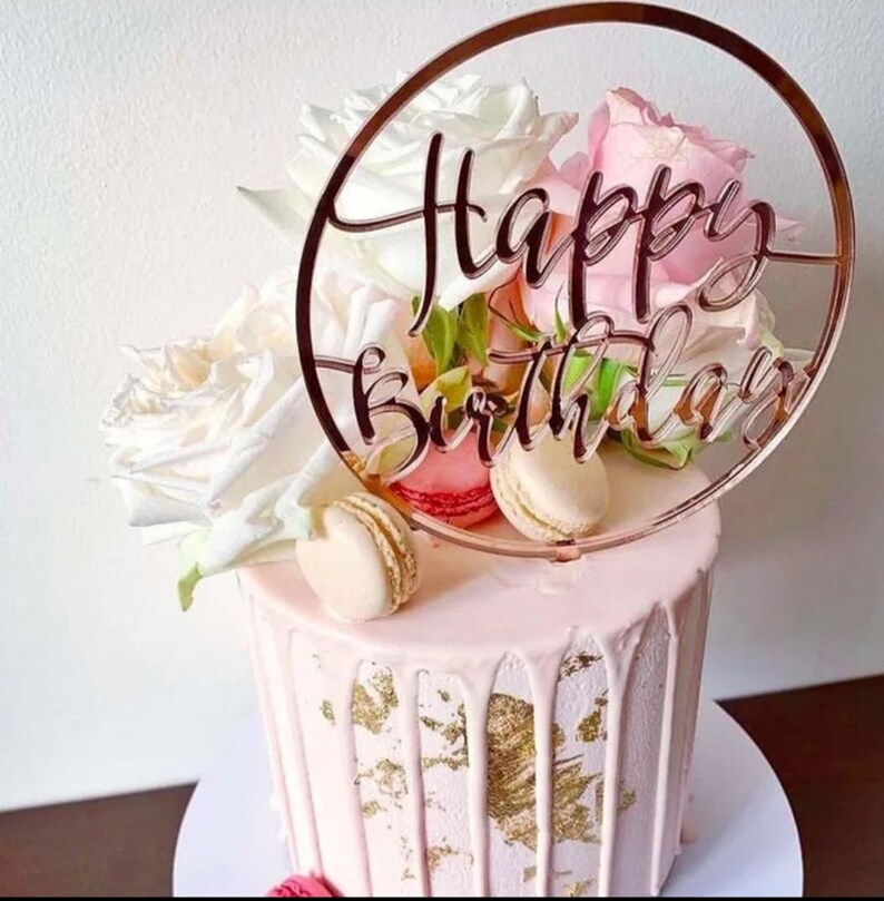 Happy Birthday Cake Toppers Elegant Script Calligraphy Decoration UK Acrylic 