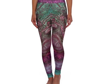 Abstract Marble Swirl High Waisted Leggings | Pink Teal Yoga Tights
