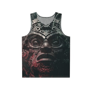Azteken Krieger Tank Top für Männer - Einzigartige Grafik Gym Wear, Sommer lässig, Festival Bekleidung, Bademode, Geschenk für Abenteurer