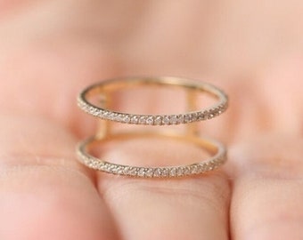 1.00 Ct Real Moissanite Womens Solitaire Engagement Enhancer Band Ring, 2 Row Adjustable Engagement Ring Guard In 14K Yellow Gold Finish