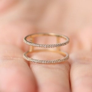 1.00 Ct Real Moissanite Womens Solitaire Engagement Enhancer Band Ring, 2 Row Adjustable Engagement Ring Guard In 14K Yellow Gold Finish