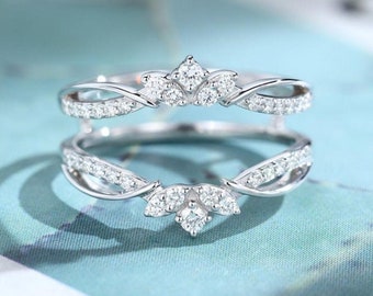 Anillo de banda envolvente para mejorar el compromiso con acabado en oro blanco de 14 quilates con moissanita real de 1/2 CTW, anillo de protección para mejorar la boda, regalo especial de aniversario