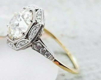 4.50 CT Round Cut White Diamond Old European Art Deco Vintage Style Ring, Engagement Ring, Antique Women's Ring 14kt Yellow Gold Finish