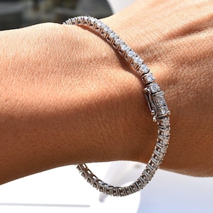 14K White Gold Finish Classic Tennis Bracelet 3mm - 6mm Round Cut CZ Diamond 925 Sterling Silver, Dainty Silver Gift Bracelet for Women&#39;s