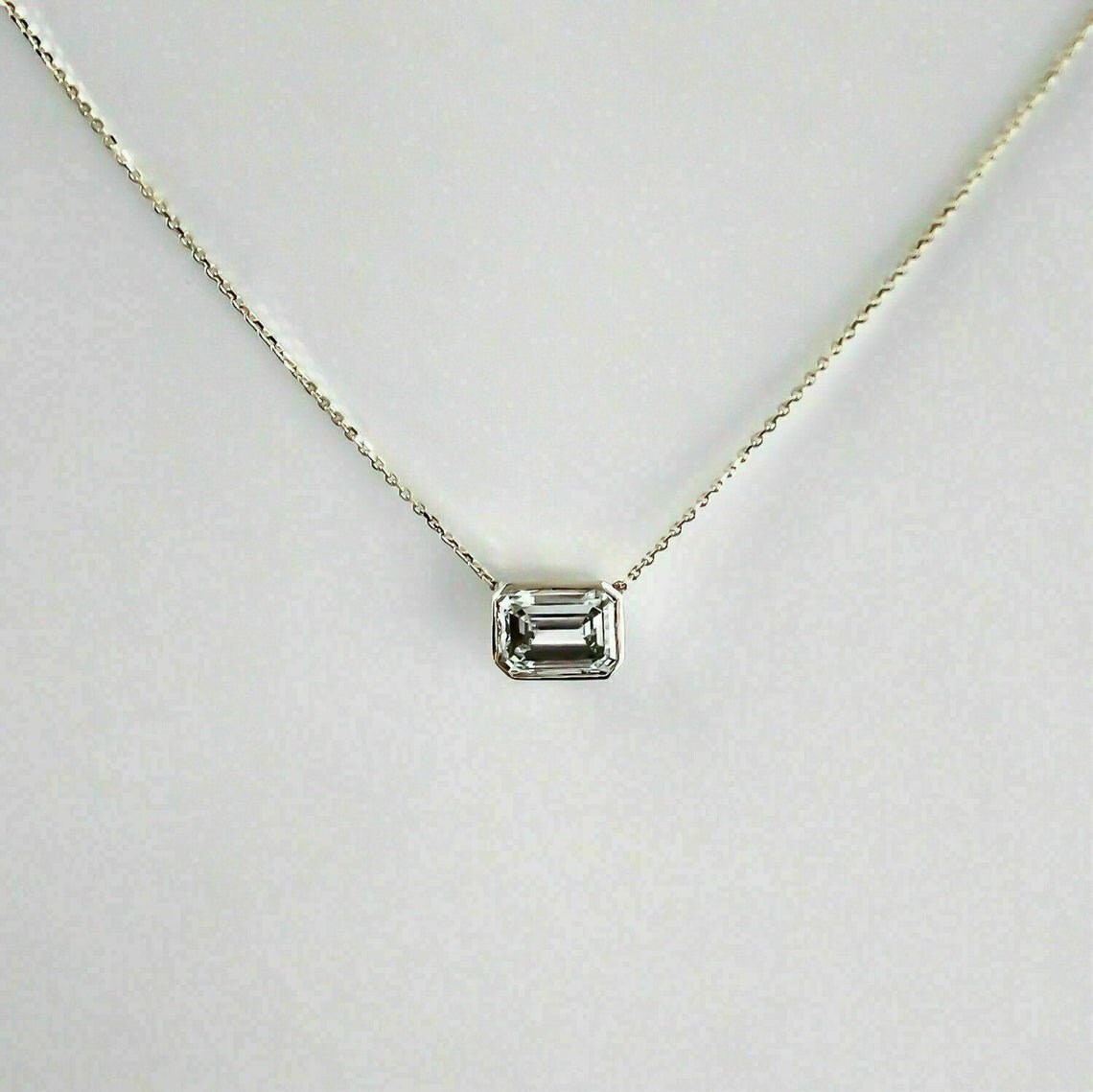 1 1/2ct Emerald Cut Diamond Solitaire Bezel Set Pendant | Etsy
