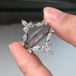 Enhancer Ring Bands, 2CT Marquise Cut Diamond Enhancer Guard Wrap Ring 14K White Gold Finish, 925 Sterling Silver, Wedding Ring