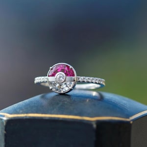 Handmade Pokemon Inspired Jewelry Ruby & Diamond Ring - Womens Pokemon Statement Engagement Ring - 925 Silver Geeky Brides Engagement Ring
