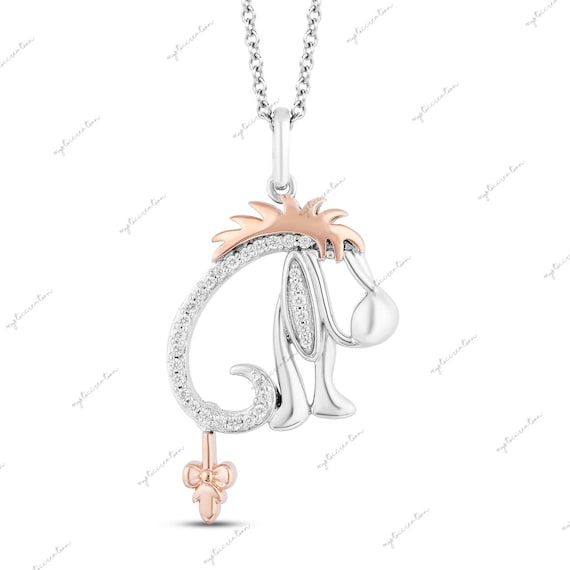 Eeyore Winnie the Pooh Necklace Moissanite 14K White Gold Over