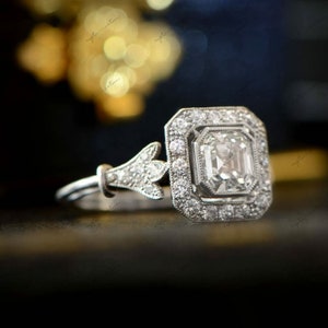 Art Deco 2.25 Ct Asscher Cut Moissanite Diamond Ring, 925 Sterling Silver Classic Art Deco Engagement Ring Anniversary Gift Women&#39;s & Girl&#39;s