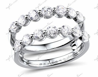 Brilliant-Cut 3.00 CT. T.W. Diamond // Engagement Enhancer Wedding Wrap Band // Solitaire Jacket Enhancer Guard Ring // Solid 925 Silver