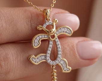 0.50 CT Moissanite & Lab-Diamond Winnie the Pooh Tigger Pendant Christmas Special Tigger Necklace Solid 925 Silver