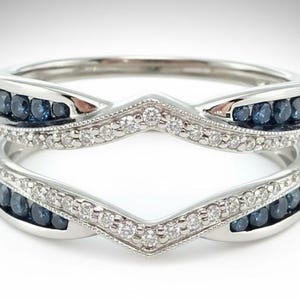 1,44 kt diamant en saffier // verlovingsverbeterring bruiloft wrap bandring // solitaire jas Enhancer guard-ring // 14 kt witgouden afwerking