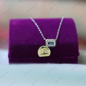 1 1/2ct Emerald Cut Moissanite Solitaire Bezel Set Pendant Classic Anniversary Girls Gift Necklace Pendant Birthday Gift 14K Yellow Gold Fn