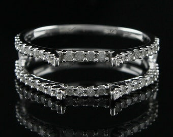 Anillo de compromiso envolvente con diamante TW de 1,25 ct // Anillo de compromiso envolvente con solitario // Anillo de protección con solitario // Oro blanco macizo de 10 quilates