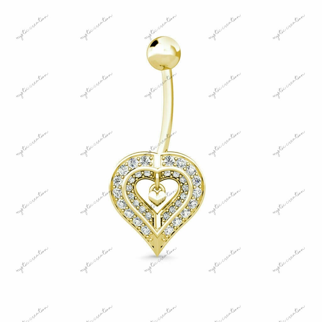 Love Heart Style Navel Belly Button Ring 1.00 Ctw Sim. Etsy