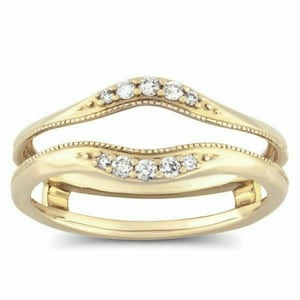 1/4ct Real Moissanite Milgrain Style Solitaire Enhancer Band, Wedding Wrap Ring Guard, Anniversary Thin Band Ring in 14K Yellow Gold Finish