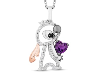 Disney Treasures Lilo & Stitch Amethyst Cz Pendant Necklace In 925 Sterling Silver | Christmas Special Lilo Necklace | Engagement Gift Her