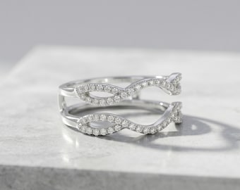 1.00 CT Diamond Infinity Criss Cross Ring Guard, 925 Silver Enhancer Ring Guard, Womens Engagement Enhancer Wrap Ring, Enhancer Jacket Ring