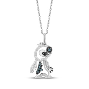 Blauer Topas und Diamant Disney Lilo & Stitch Halskette 925 Sterling Silber Damen Anhänger Halskette Stitch Charm Ohana Halskette Geschenk für Sie