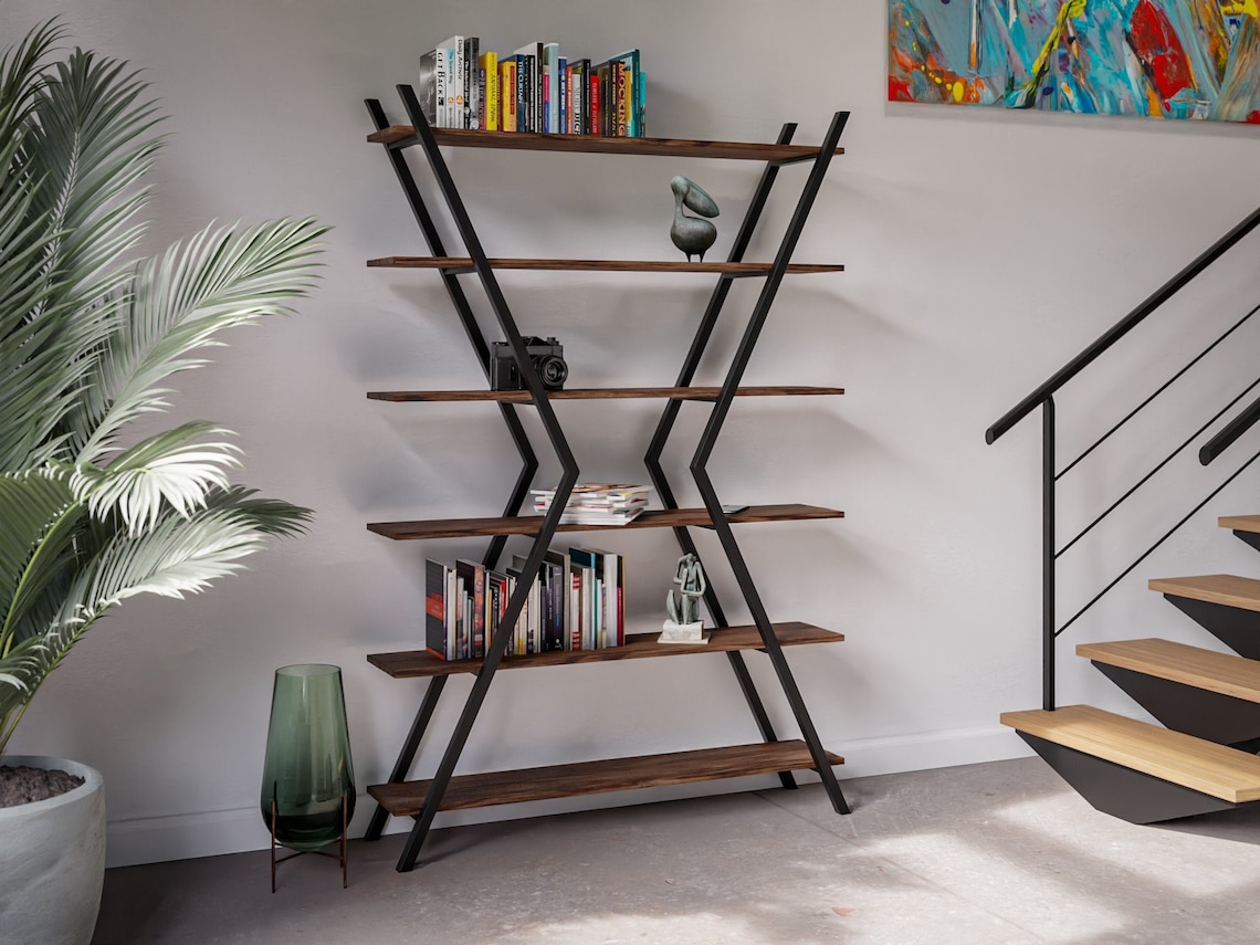 Modern XShaped Bookcase Industrial Bookcase Indsutrial Etsy