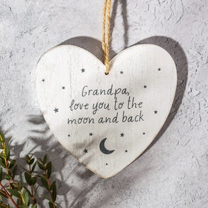 Grandpa love you to the moon and back wooden heart sign