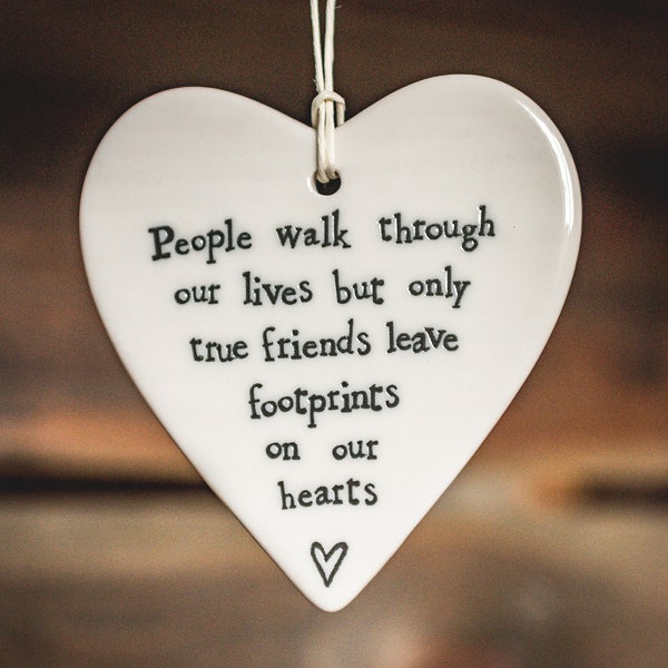 Friends leave footprints on our hearts East Of India porcelain friends heart