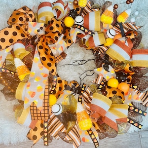 Halloween Wreath, Candy Corn Wreath, Holiday Wreath, Door Hanger, Fall Wreath