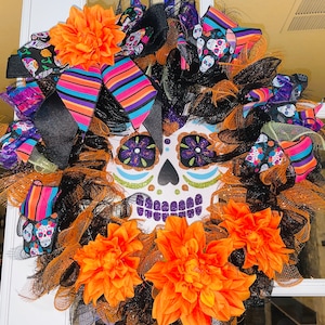 Dia De Los Muertos Wreath/ Decor, (Day of the Dead)Halloween Wreath, Halloween Door Hanger