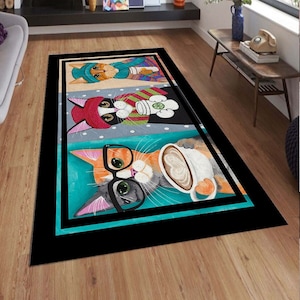 Cat Pattern Kitchen Dining Room Runner Rug / Mat Non-Slip Machine Washable