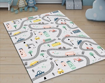 Car Rug / Kids Rug / Playroom Rug / Play Mat / Road Rug / Nursery Rug
