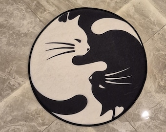 Alfombra con diseño de gato Ying Yang para habitación infantil, decoración de habitación infantil